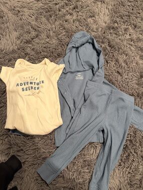 Baby Three Piece Ribbed Hoodie Set with 'Adventure Seeker' Onesie